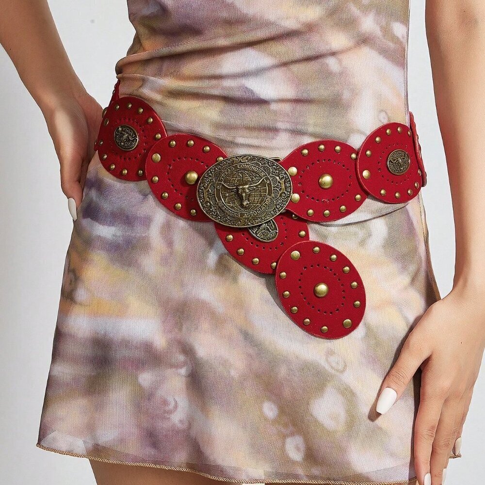 Red Boho Western Women's Western metal detail Belt